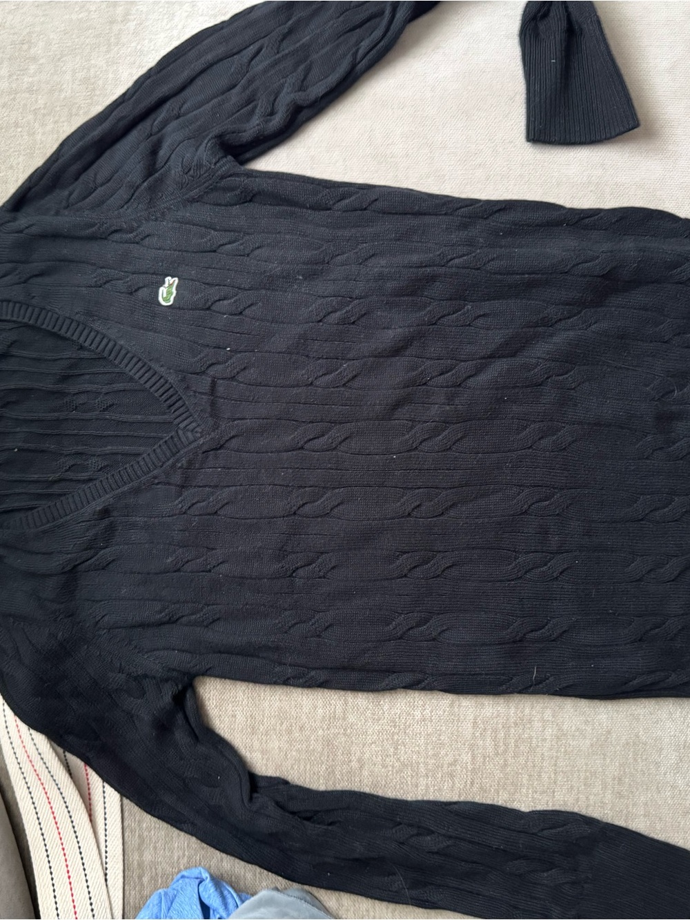 Lacoste Black Women’s Cable Knit V-Neck Sweater